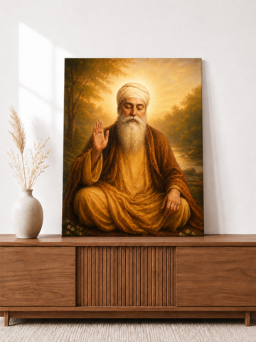Guru Nanak Dev Ji Blessing Canvas Wall Art | Premium Spiritual Canvas Print | Ready to Hang | 16 x 20 Inches | Artist Awakened