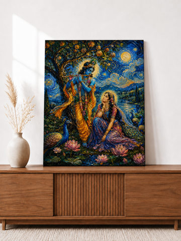 Radha Krishna Night Sky Canvas Print 16 x 20 Inch | Premium Ready to Hang Wall Art for Home Décor