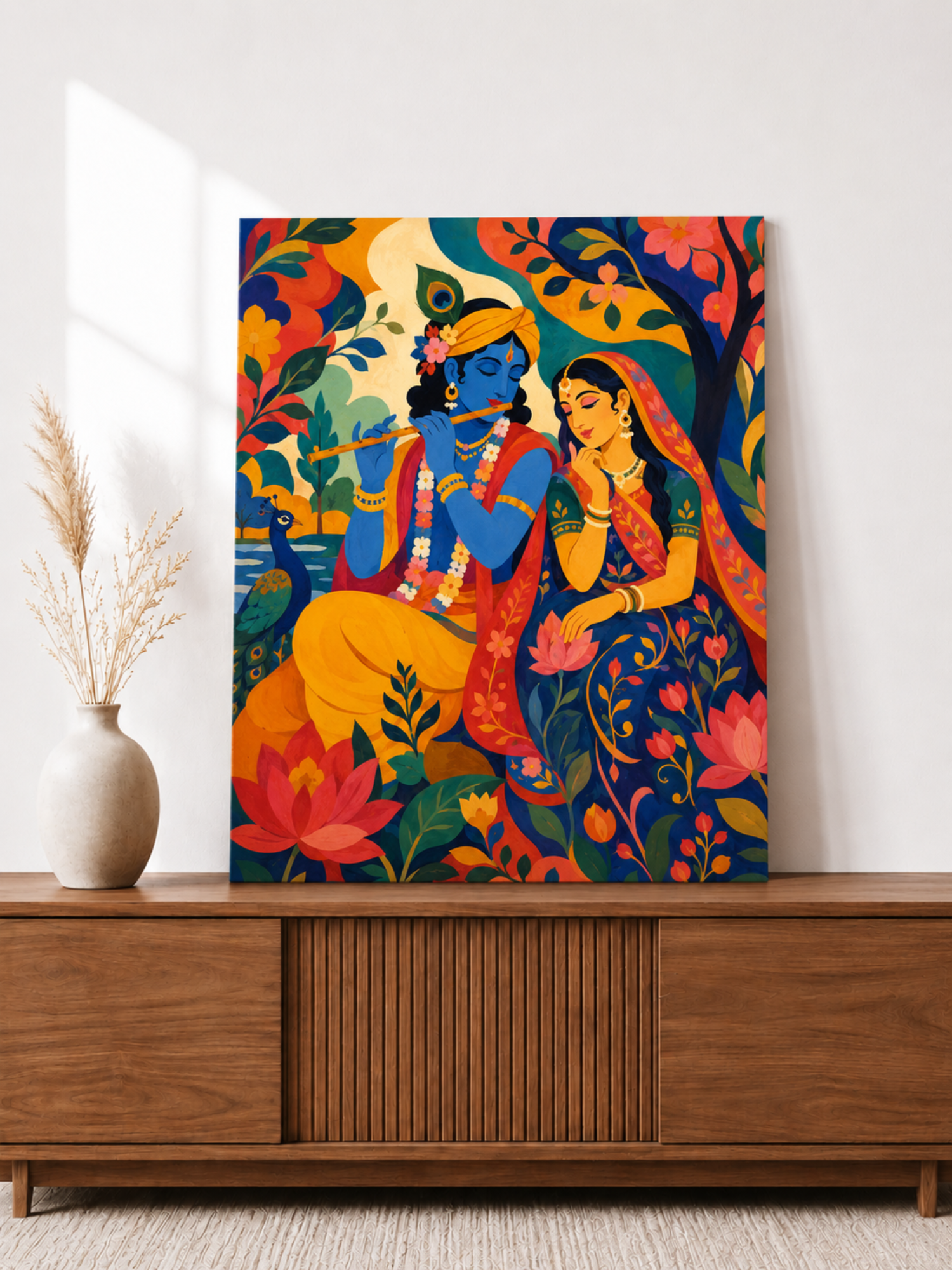 Radha Krishna Canvas Wall Art 16x20 Inches | Ready to Hang Spiritual Wall Painting for Living Room Home Décor