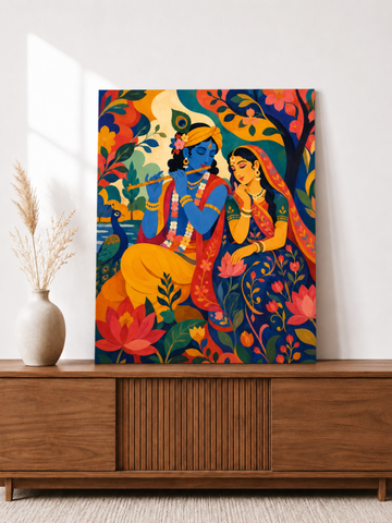 Radha Krishna Canvas Wall Art 16x20 Inches | Ready to Hang Spiritual Wall Painting for Living Room Home Décor