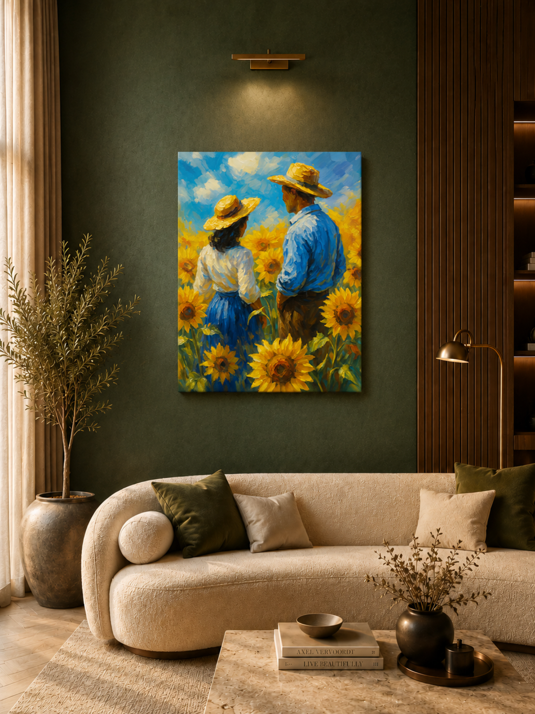 Sunflower Field Couple Canvas Wall Painting | Impressionist Farm Landscape Wall Art | Premium Framed Canvas for Living Room, Bedroom & Home Décor