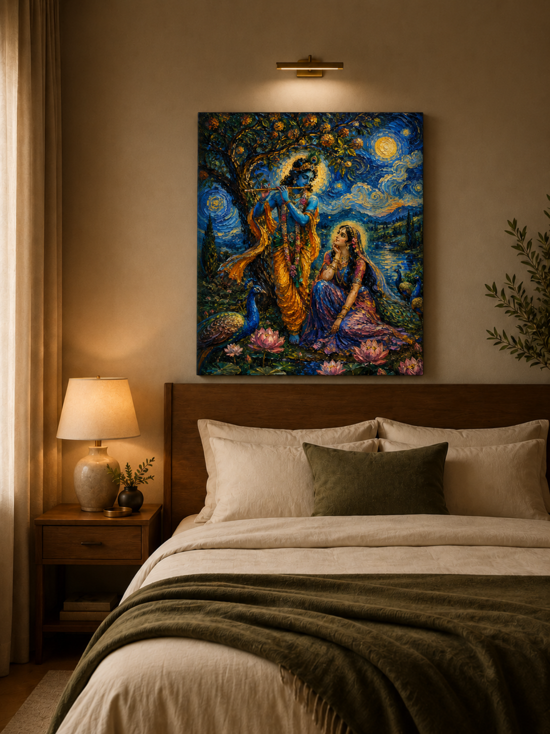 Radha Krishna Night Sky Canvas Print 16 x 20 Inch | Premium Ready to Hang Wall Art for Home Décor