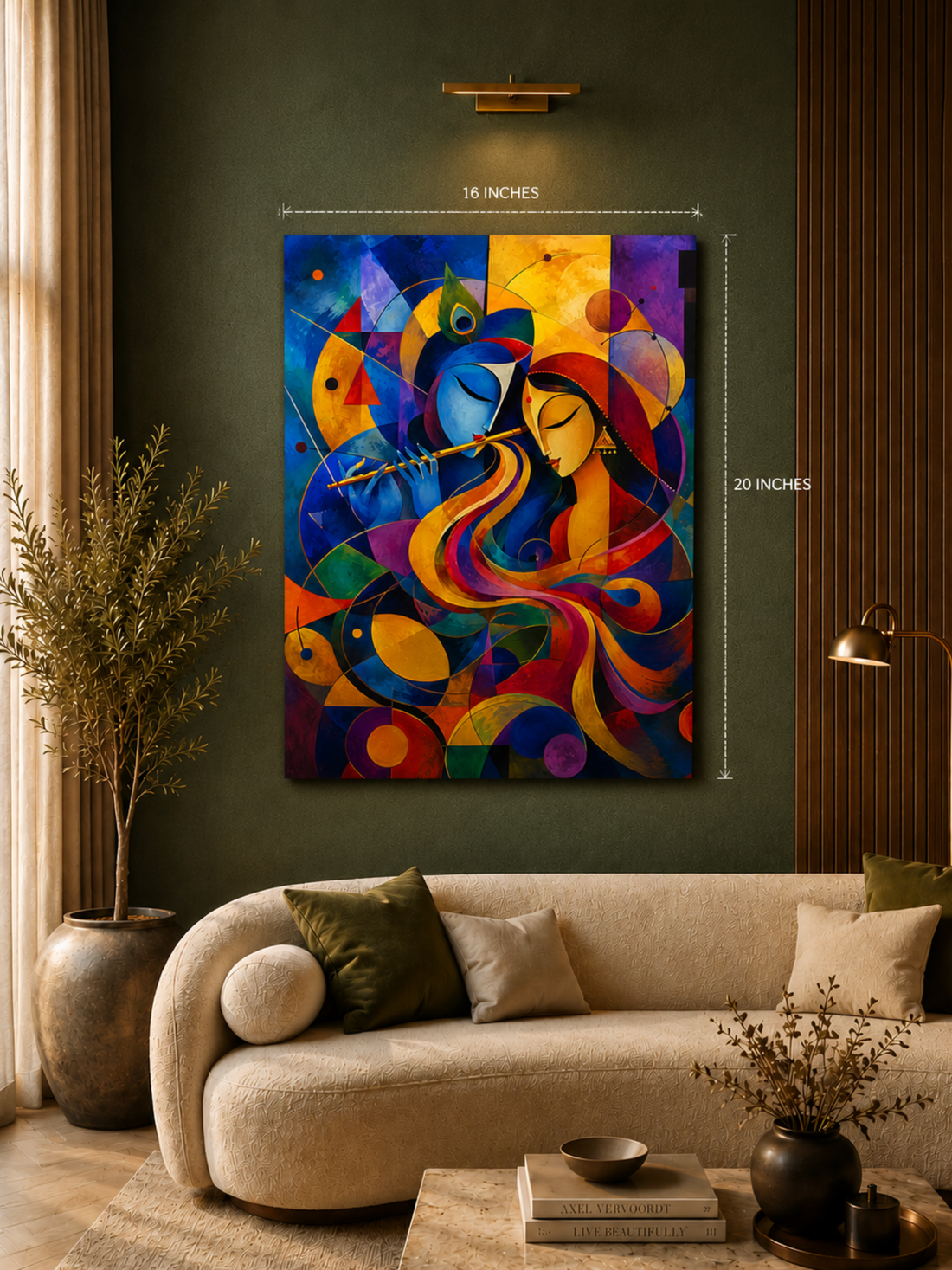 Abstract Radha Krishna Canvas Wall Art | Modern Geometric Krishna Painting | Premium Framed Spiritual Canvas for Living Room & Home Décor