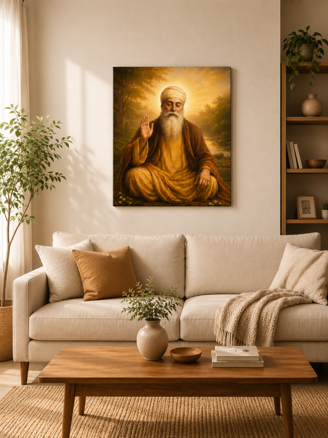 Guru Nanak Dev Ji Blessing Canvas Wall Art | Premium Spiritual Canvas Print | Ready to Hang | 16 x 20 Inches | Artist Awakened