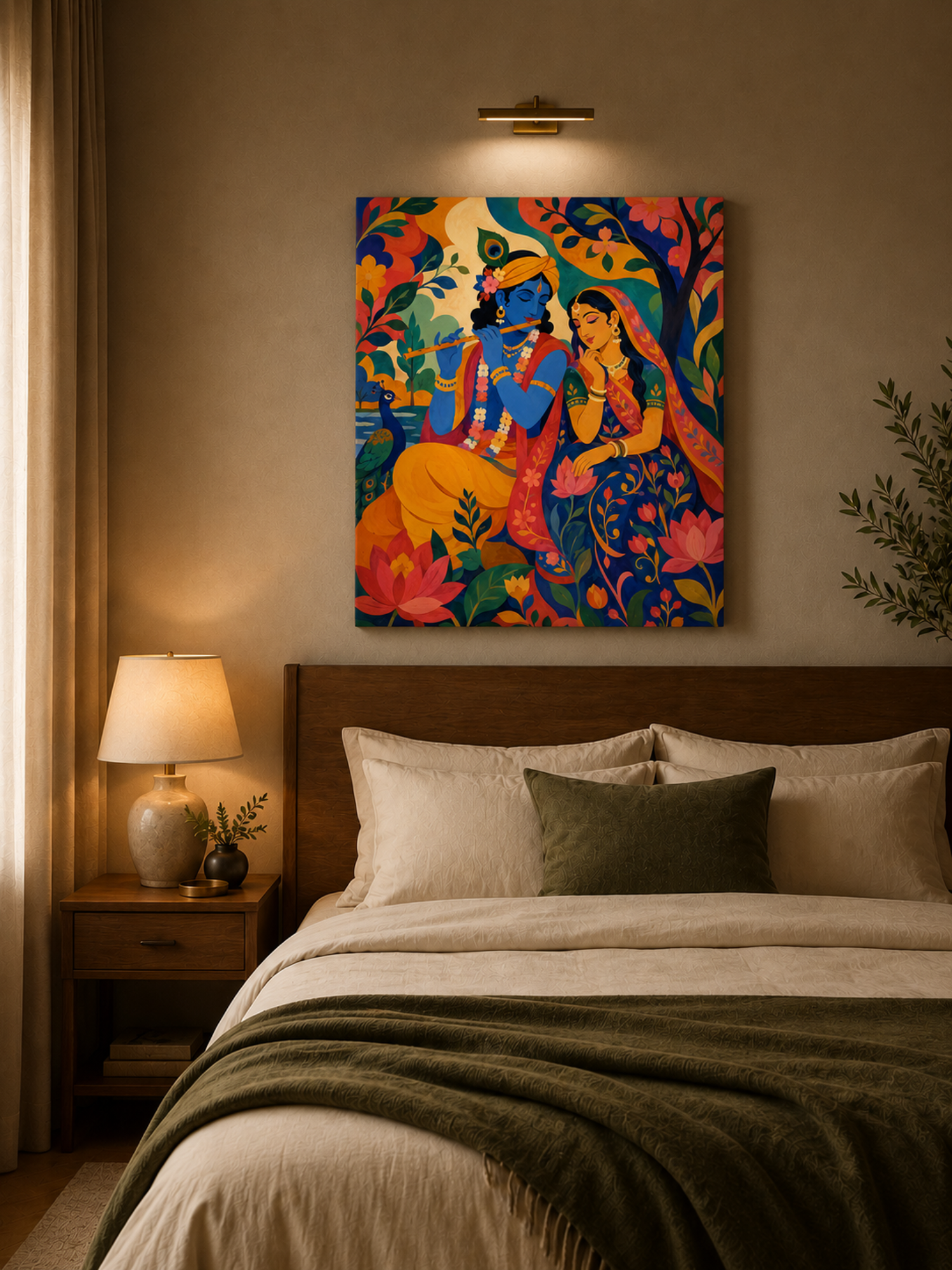 Radha Krishna Canvas Wall Art 16x20 Inches | Ready to Hang Spiritual Wall Painting for Living Room Home Décor