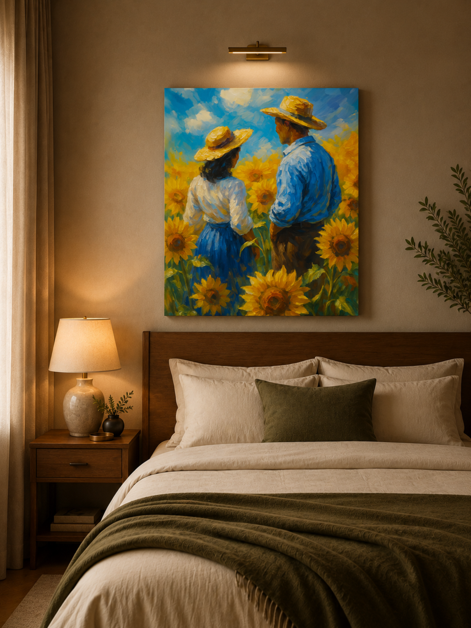 Sunflower Field Couple Canvas Wall Painting | Impressionist Farm Landscape Wall Art | Premium Framed Canvas for Living Room, Bedroom & Home Décor