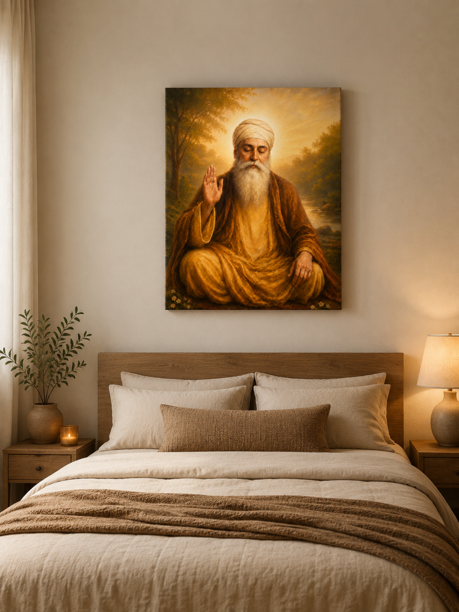 Guru Nanak Dev Ji Blessing Canvas Wall Art | Premium Spiritual Canvas Print | Ready to Hang | 16 x 20 Inches | Artist Awakened