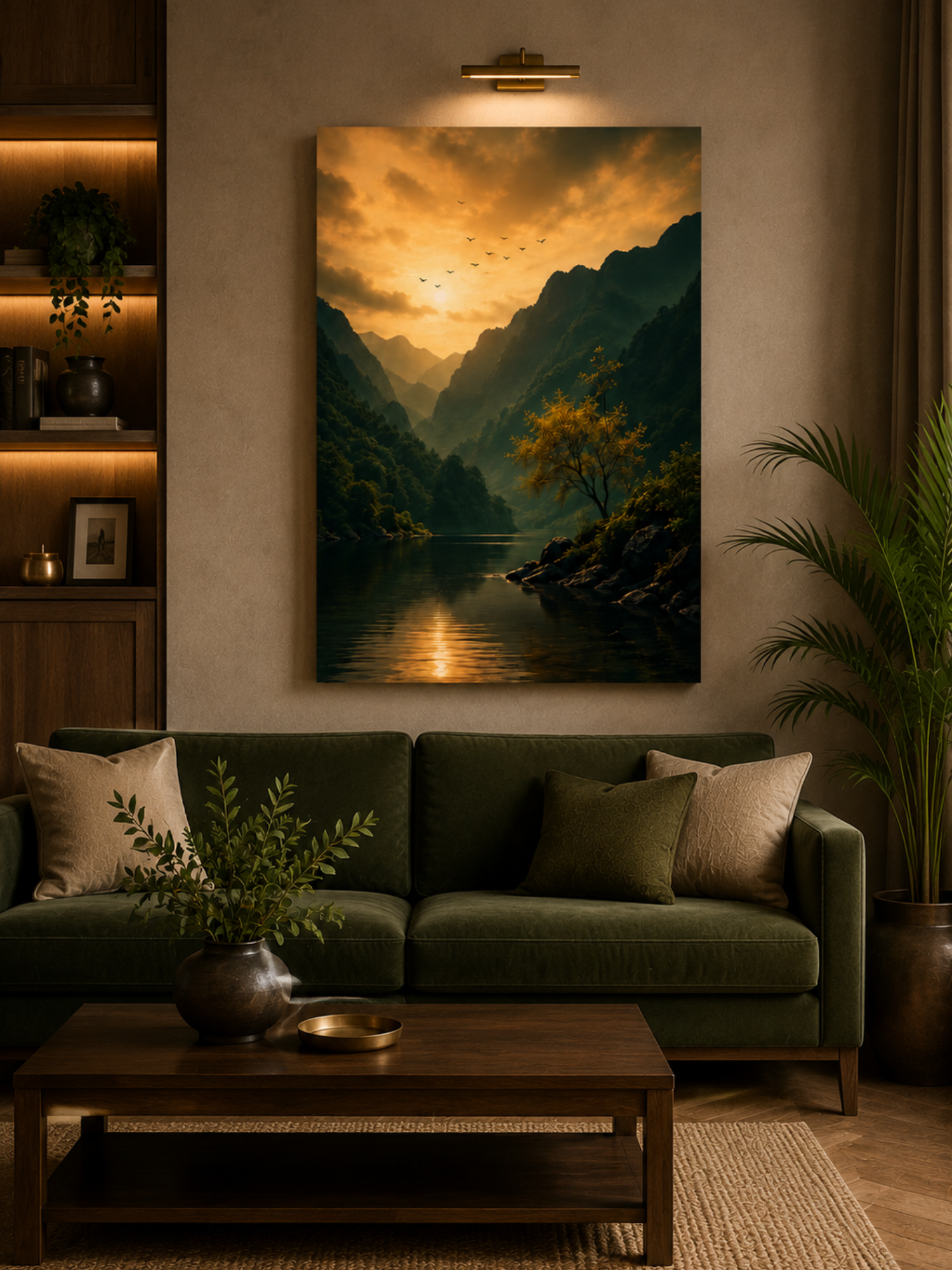 Golden Mountain Lake Sunset Canvas Wall Art | Nature Landscape Canvas Print | Premium Wall Decor | Ready to Hang | 16 x 20 Inches