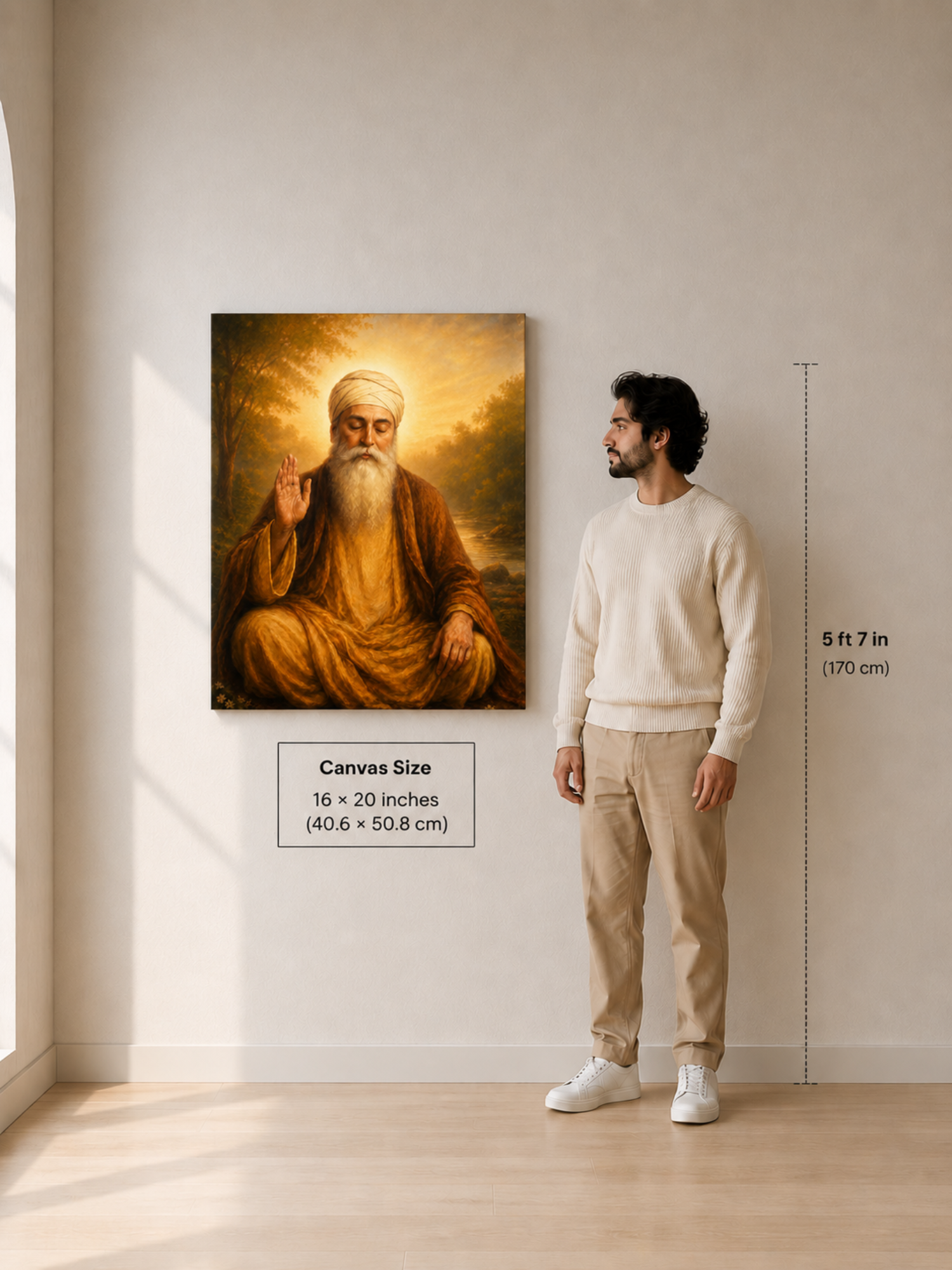 Guru Nanak Dev Ji Blessing Canvas Wall Art | Premium Spiritual Canvas Print | Ready to Hang | 16 x 20 Inches | Artist Awakened