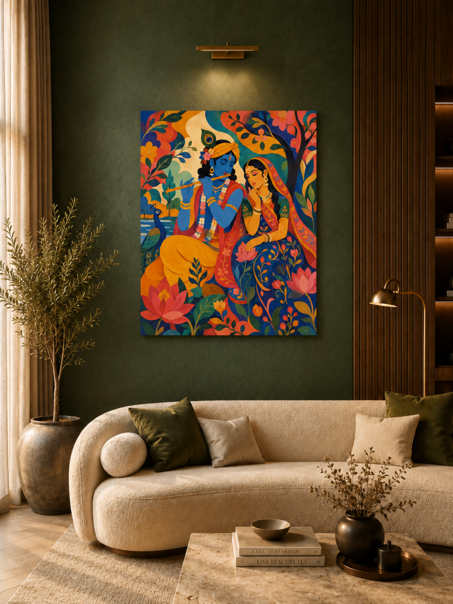 Radha Krishna Canvas Wall Art 16x20 Inches | Ready to Hang Spiritual Wall Painting for Living Room Home Décor