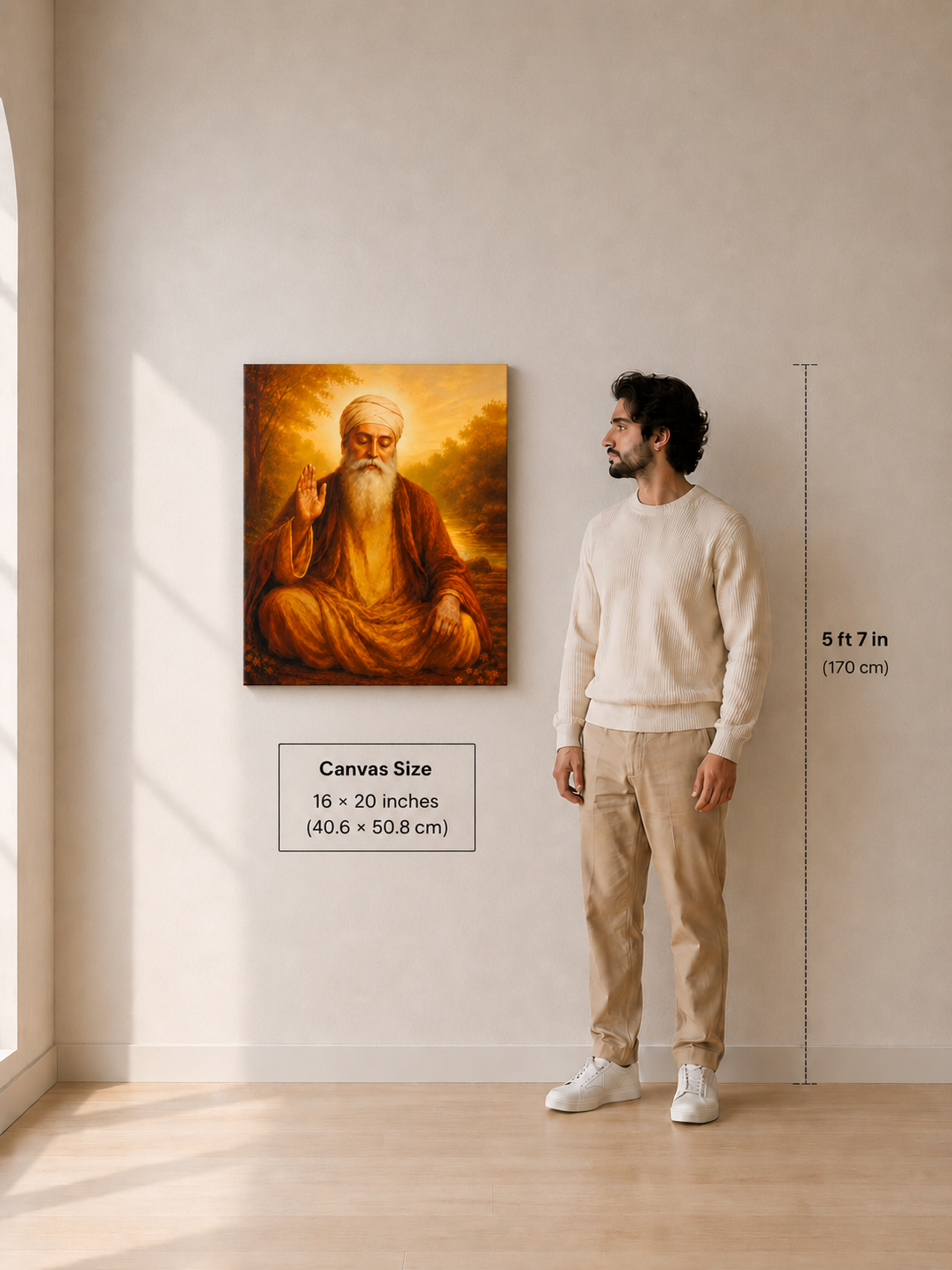 Guru Nanak Dev Ji Blessing Canvas Wall Art | Premium Spiritual Canvas Print | Ready to Hang | 16 x 20 Inches | Artist Awakened