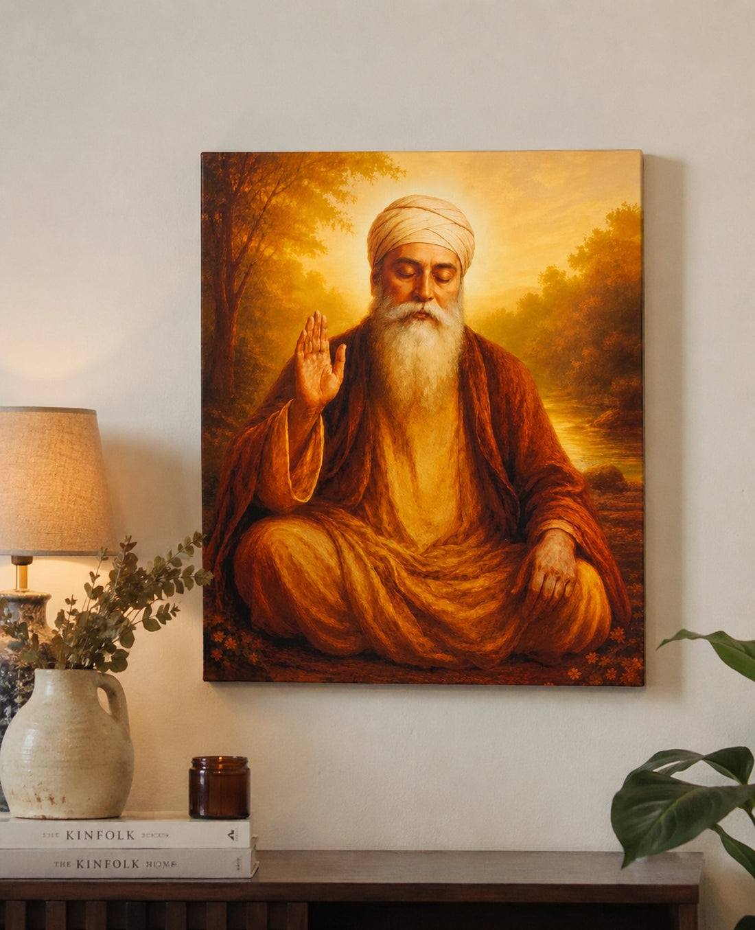Guru Nanak Dev Ji Blessing Canvas Wall Art | Premium Spiritual Canvas Print | Ready to Hang | 16 x 20 Inches | Artist Awakened