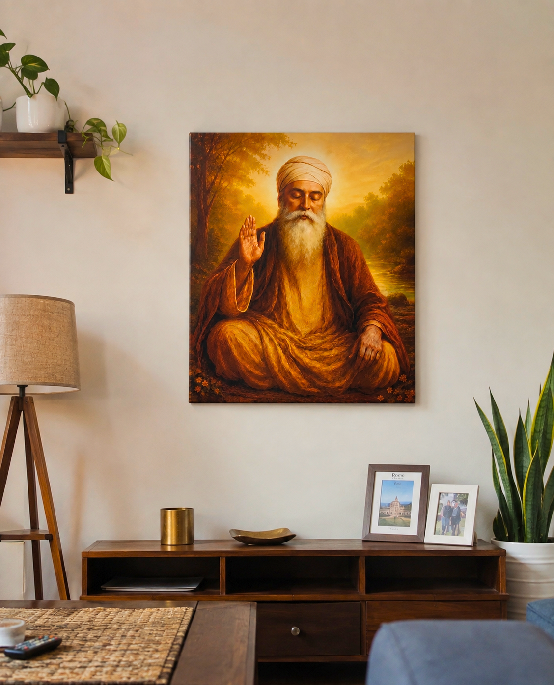 Guru Nanak Dev Ji Blessing Canvas Wall Art | Premium Spiritual Canvas Print | Ready to Hang | 16 x 20 Inches | Artist Awakened